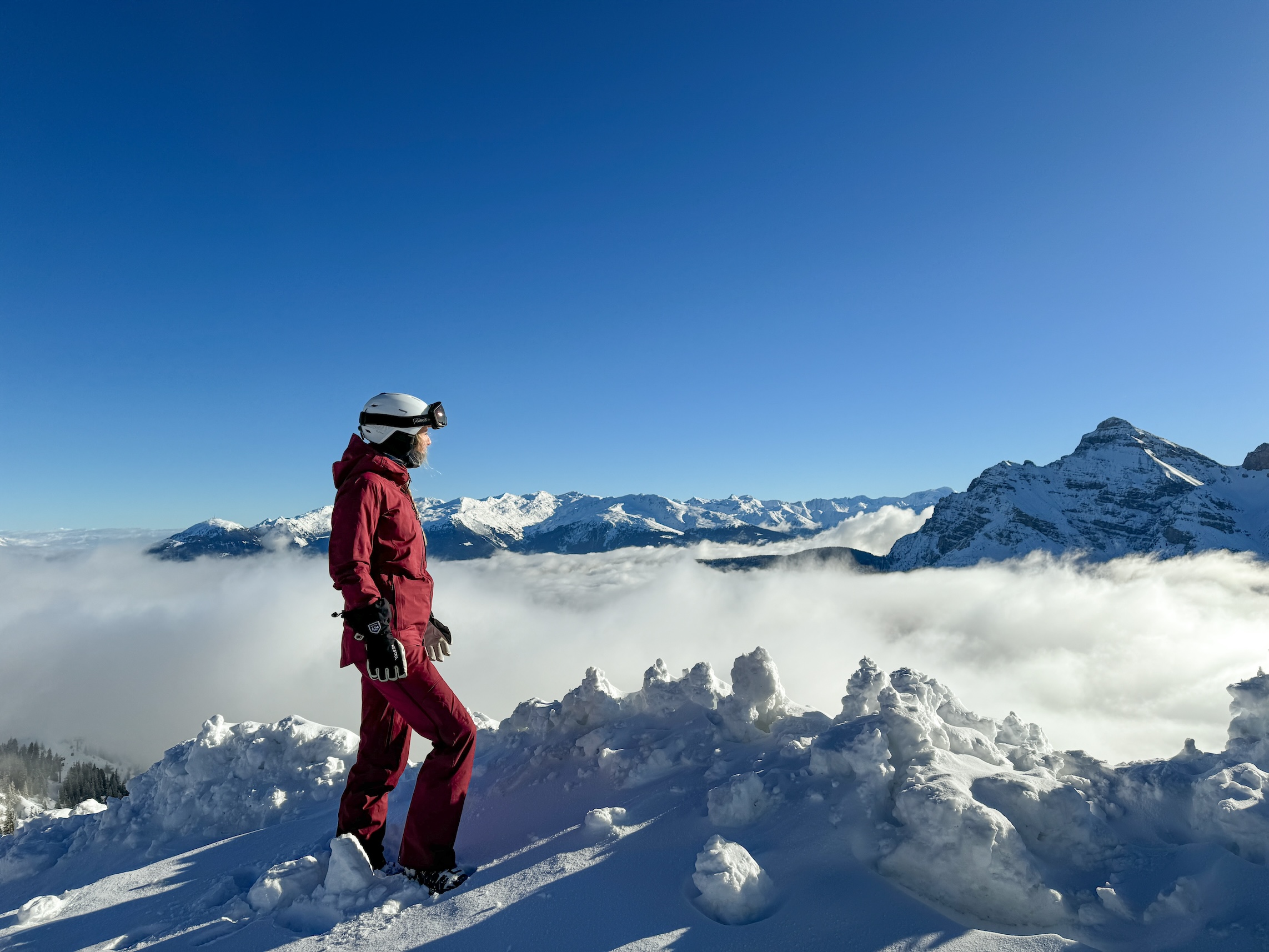 Skiër in de Alpen met prachtig uitzicht