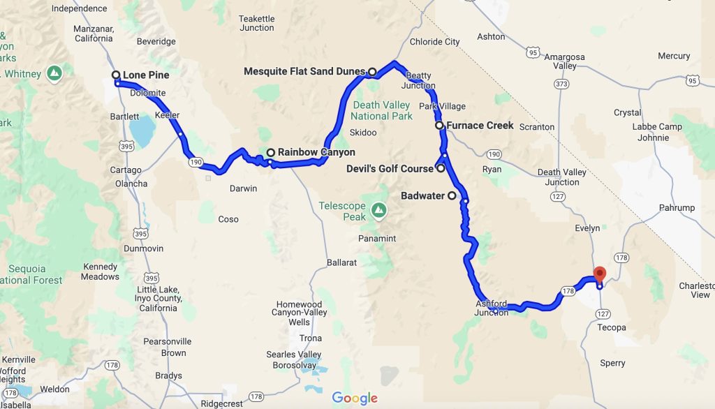 route roadtrip Death Valley