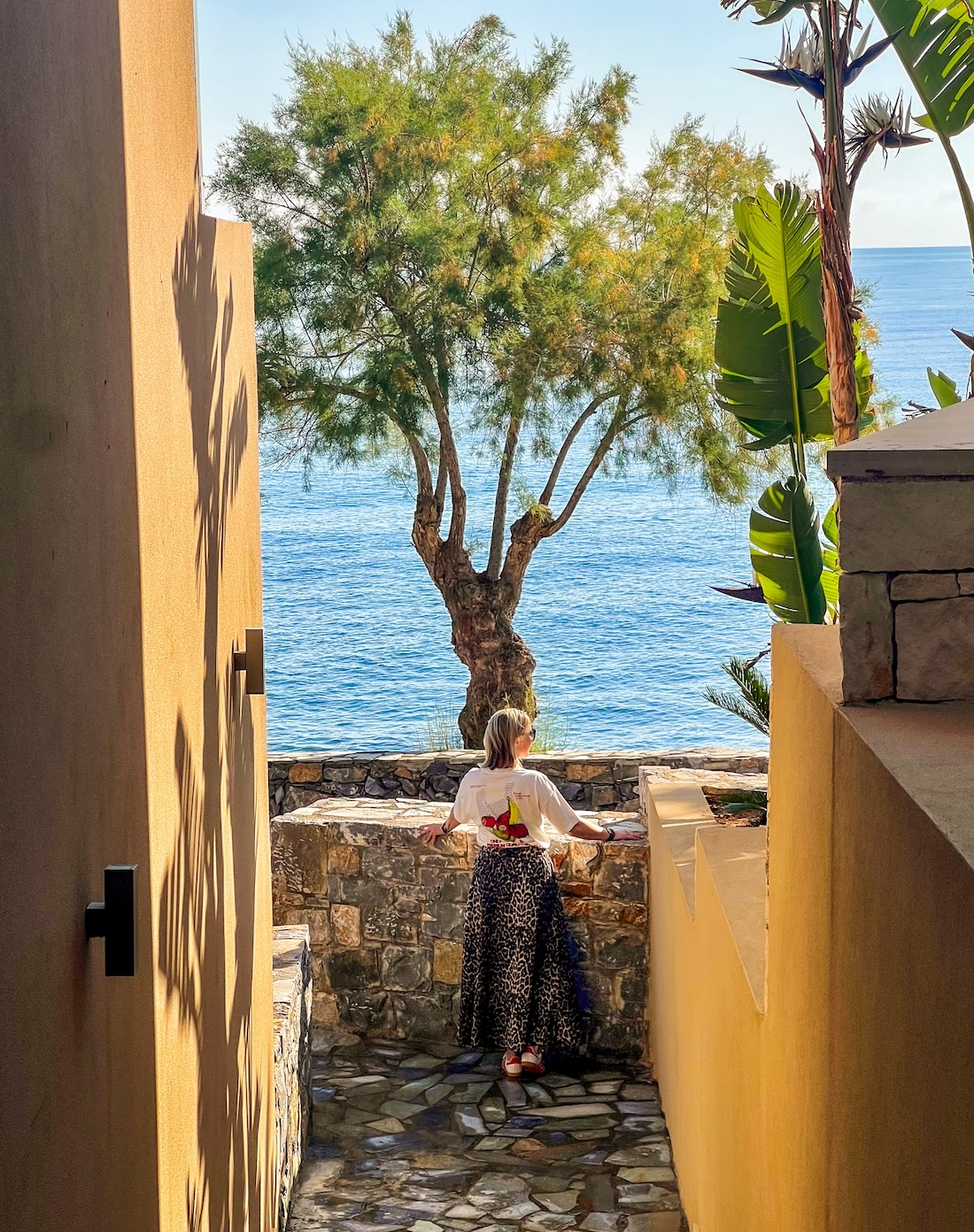 Vrouw op Kreta bij mooi uitzicht