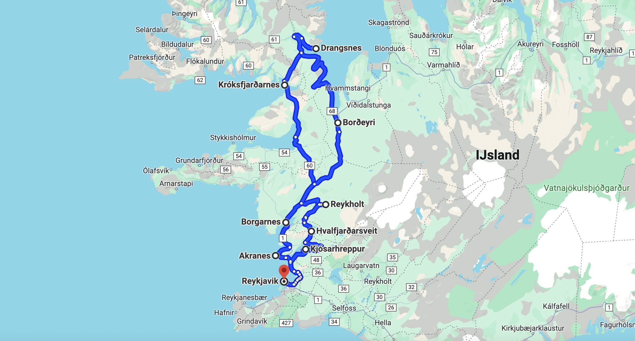 De route van deze alternatieve roadtrip