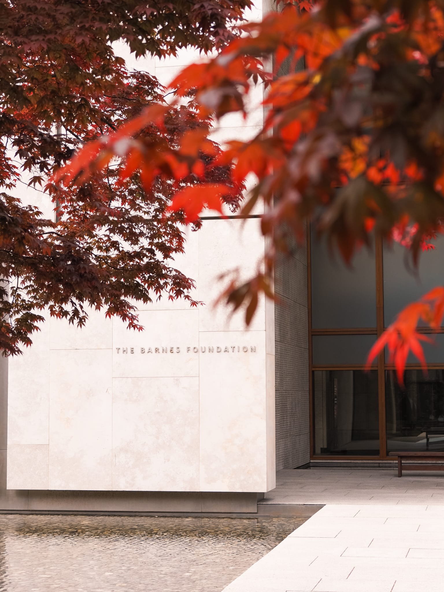 Wanneer je door de poort naar de entree van de Barnes Foundation loopt, valt er automatisch een soort kalmte over je heen