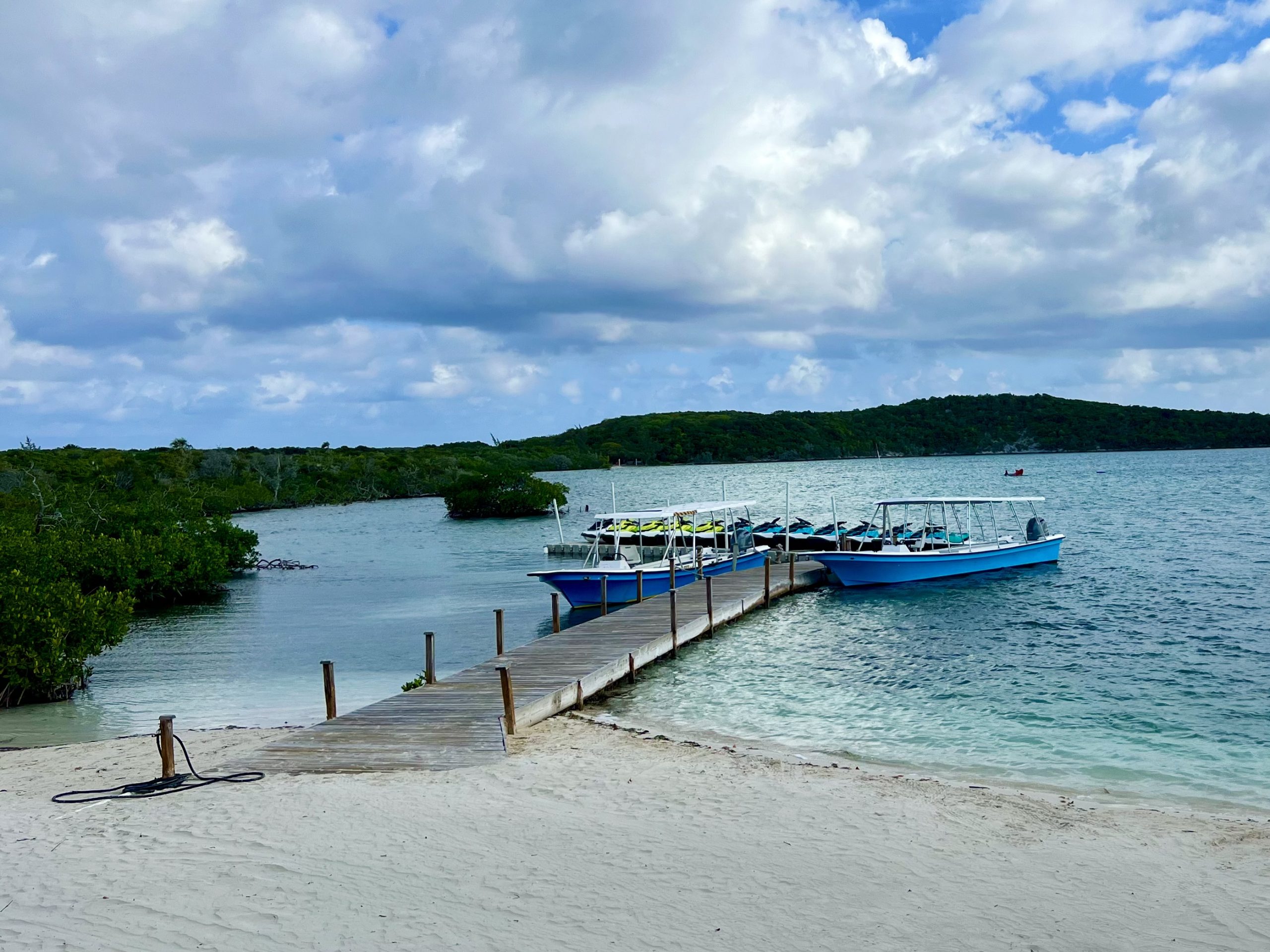 De laguna met mangrove op Half Moon Cay waar je met sting rays kunt zwemmen.