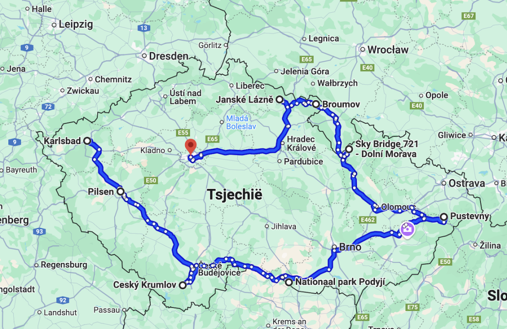 route voor een roadtrip door Tsjechië
