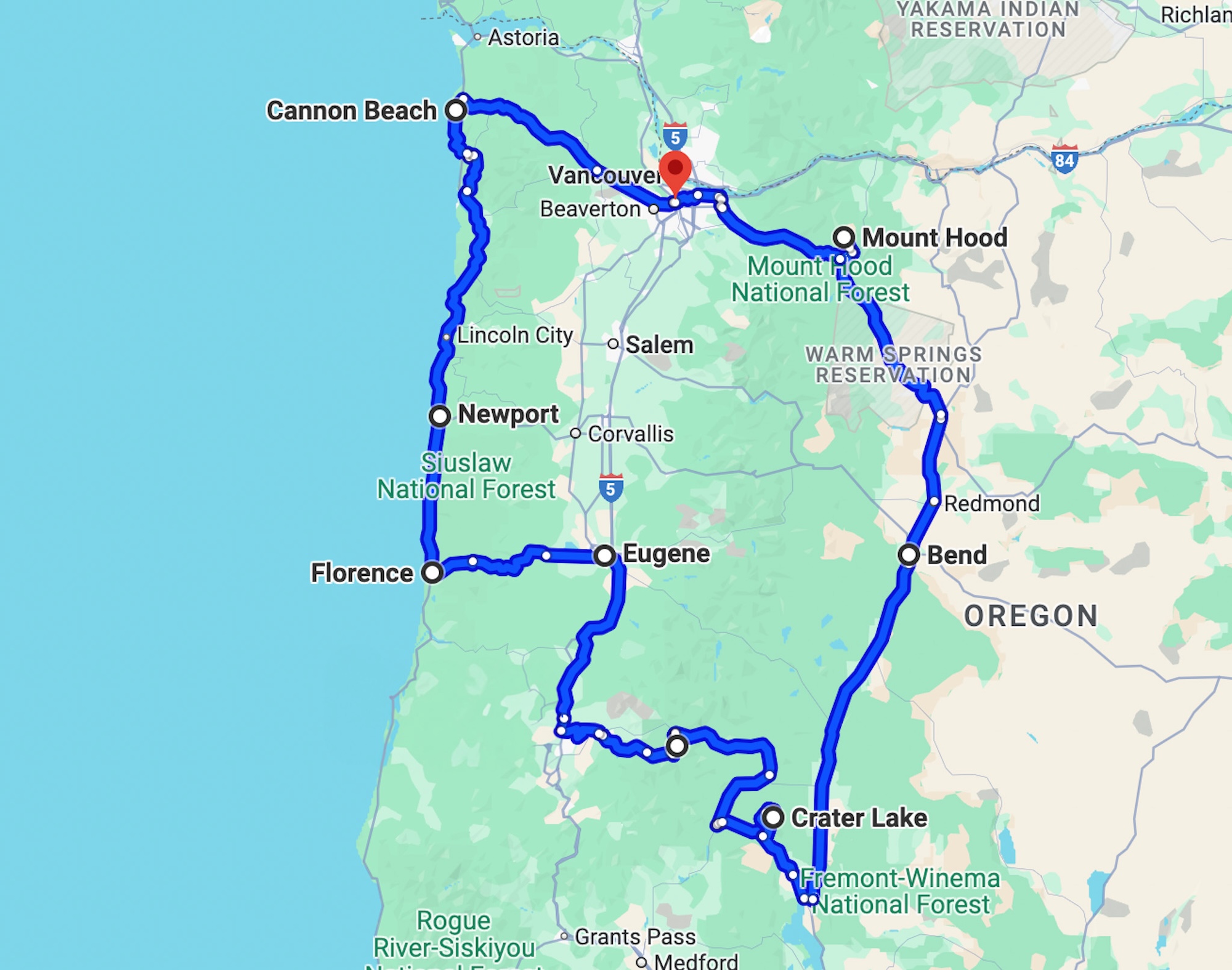 Route roadtrip Oregon