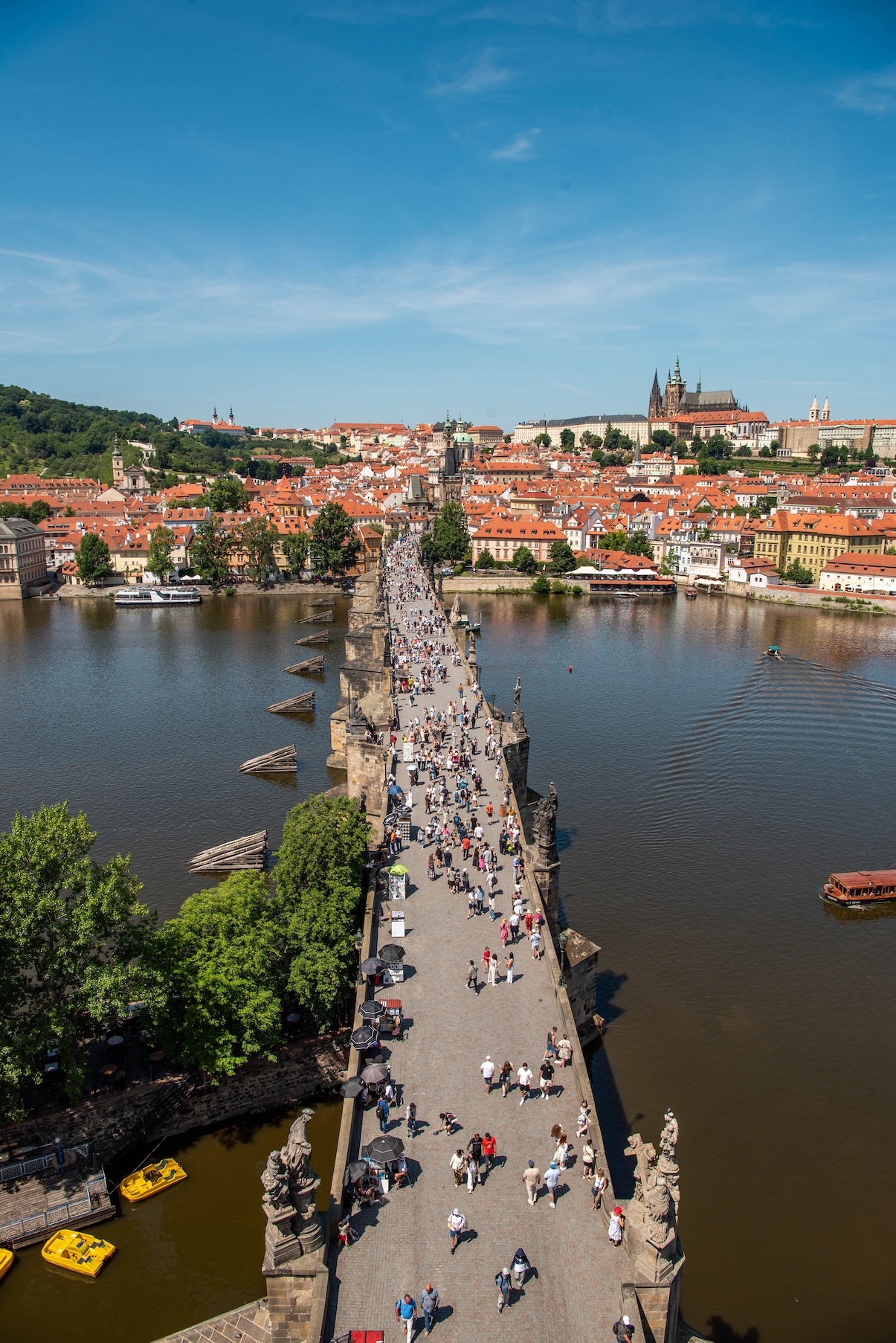 Uitzicht op de Karelsbrug en de kathedraal in Praag
