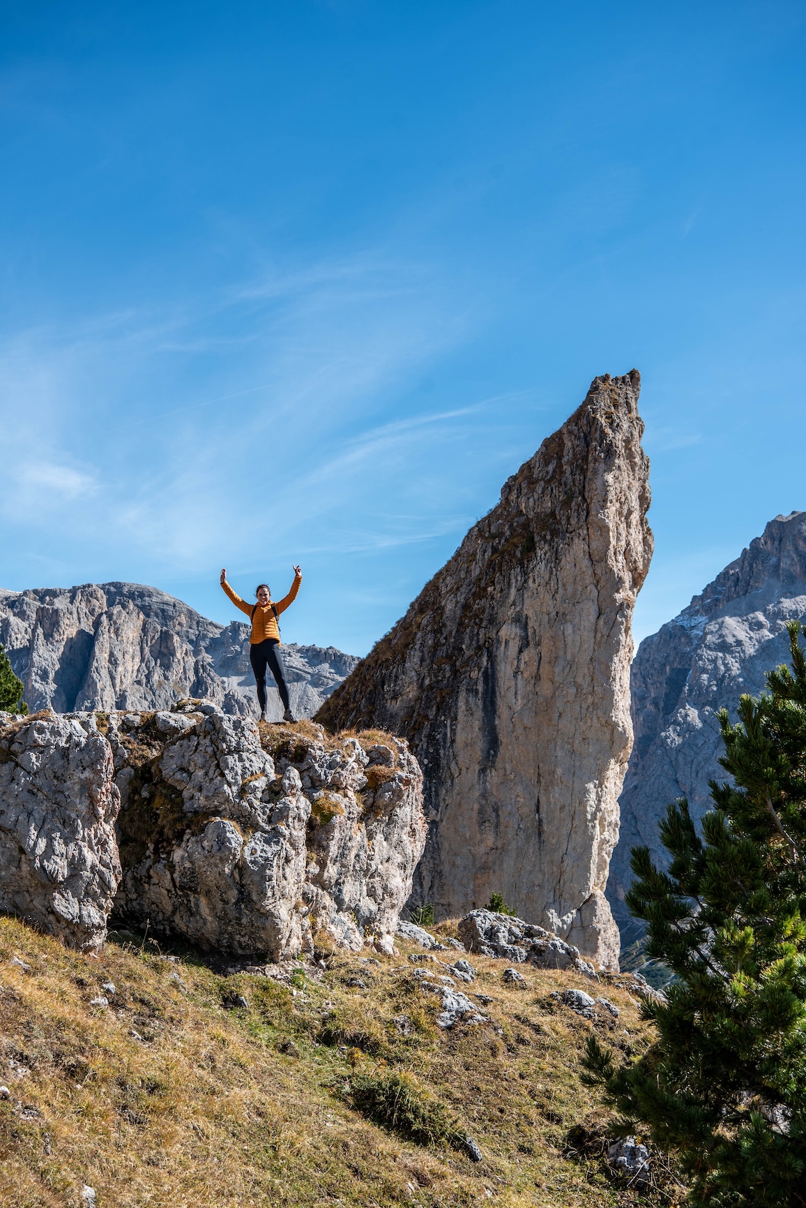 Pieralongia: 60 meter hoge rotspieken onder de top van de Seceda