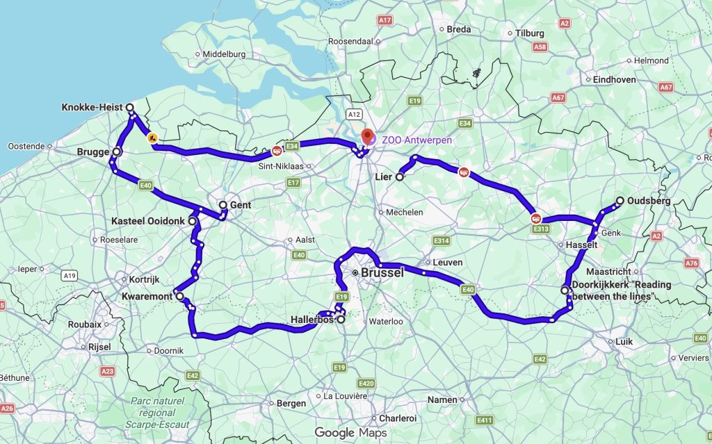 Routekaart voor een roadtrip door Vlaanderen