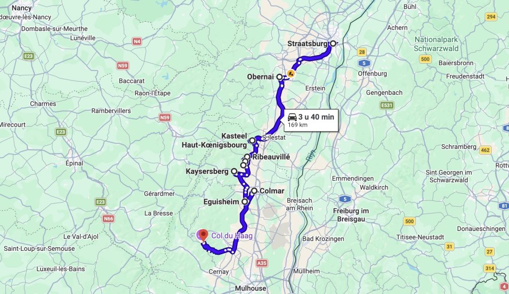 Routekaart voor een roadtrip door de Elzas
