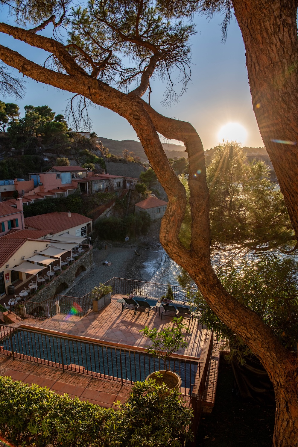 Le Relais des Trois Mas in Collioure bij zonsondergang
