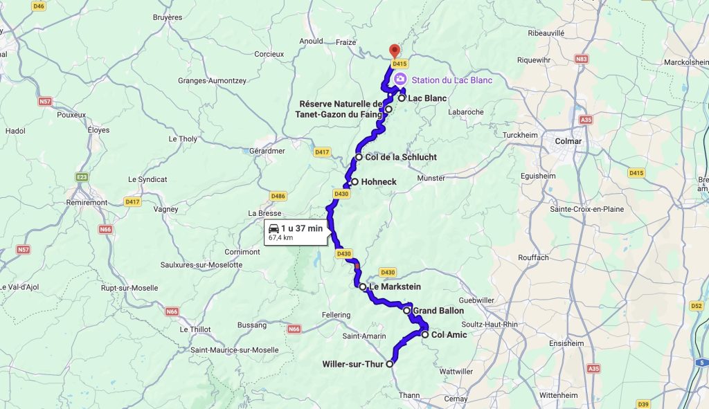 Routekaart om de Route des Crètes in de Vogezen te rijden