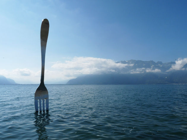 De beroemde vork van het Alimentarium in Zwitserland