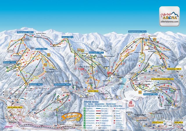 Pistekaart van skigebied Zillertal Arena