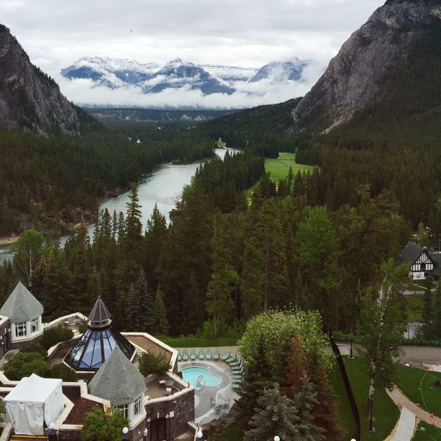 Uitzicht vanuit mijn hotelkamer in Fairmont Banff Springs