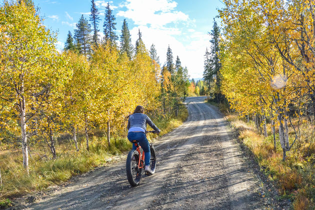 De fatbike heeft extra dikke banden. Dat is ook wel nodig op paden als deze.