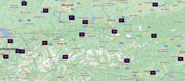 Overzicht van Ionity laadstations langs de populaire routes in en naar Oostenrijk