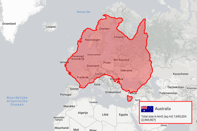 En dit is wat er gebeurt wanneer je Australi\u00eb over Europa heen legt