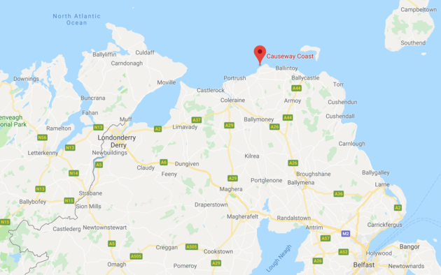 De ligging van dit natuurwonder: helemaal in het puntje van Noord-Ierland