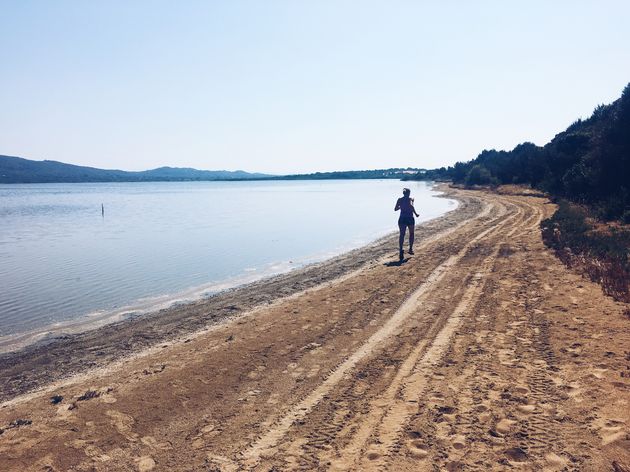 Hardlopen door het losse zand: pittig, maar wat een uitzicht!