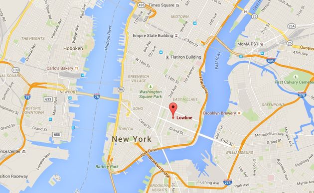 De locatie van The Lowline Lab: New York`s Lower East Side