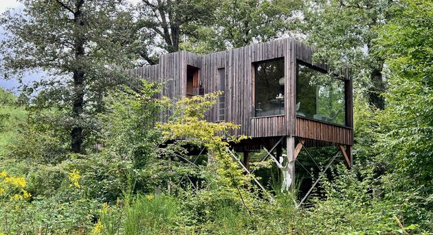 De Lodges liggen verscholen in het bos, communicatie gaat per portofoon