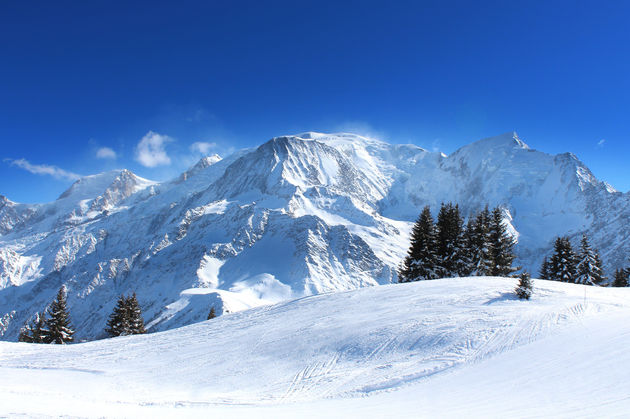 De prachtige, altijd witte Mont Blanc in Frankrijk