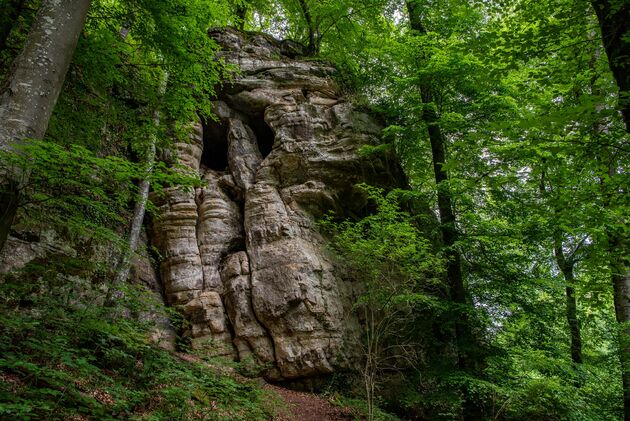 De rotsen hebben gezichten in het Mullerthal