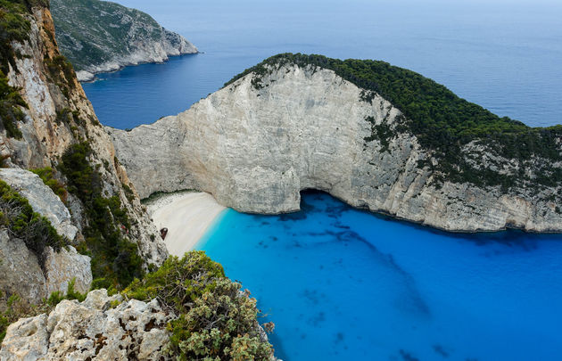 Het beroemde Shipwreck Beach op Zakynthos