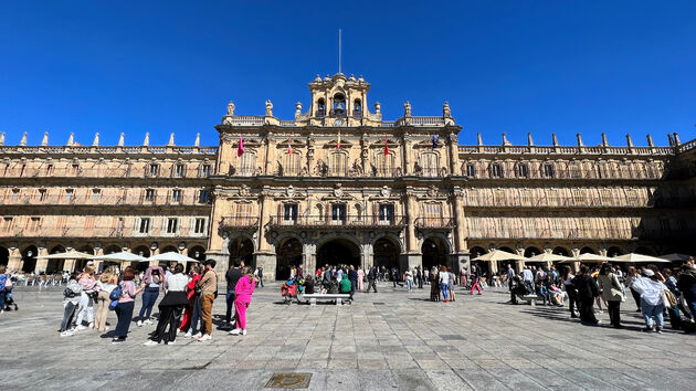 Het indrukwekkende Plaza Mayor van Salamanca, hier vinden ze hem mooier als Madrid