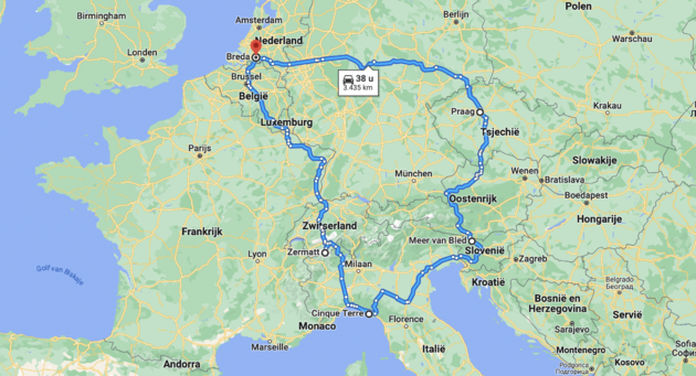 De route voor de alternatieve roadtrip via Oost-Europa: <a rel=\