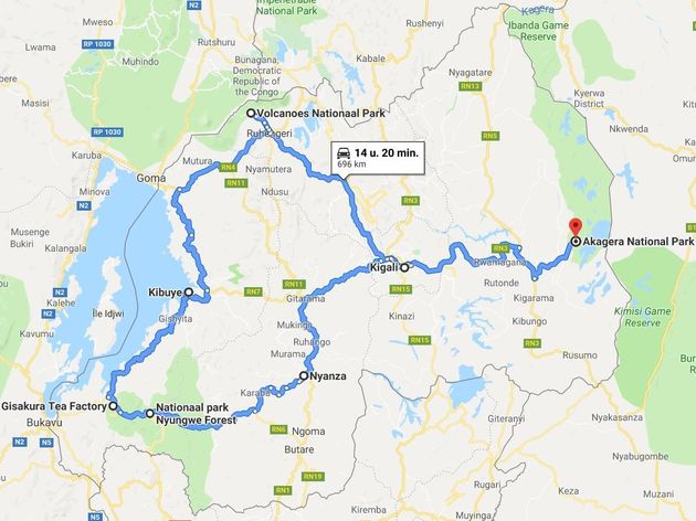De perfecte route voor een rondreis door Rwanda.