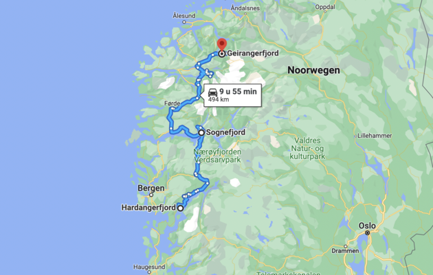 Een route van 500 km langs de mooiste Noorse fjorden