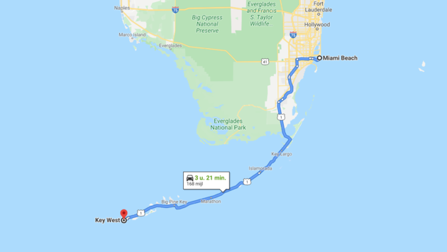 De route van Miami Beach naar Key West: 168 mijl genieten over Highway 1