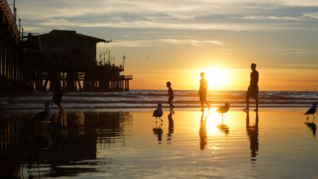 Santa Monica Sunset met dank aan 3 onbekende kinderen en wat vogels