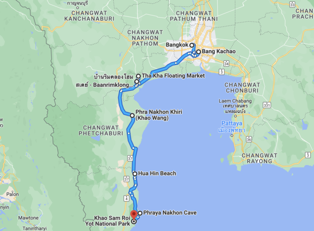 <em>De route die wij hebben afgelegd tijdens onze trip naar Bangkok en omgeving.<\/em>