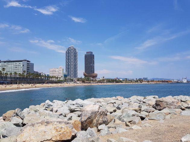 Uitkijk op het strand van Barcelona de Barceloneta