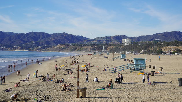 Santa Monica Beach, ook bekend als het strand van de serie `Baywatch`