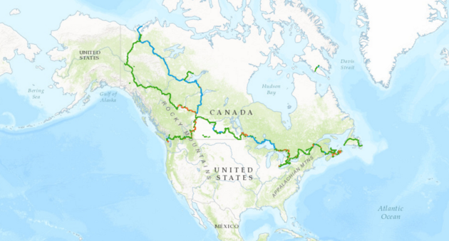De route van The Great Trail: van kust tot kust in Canada