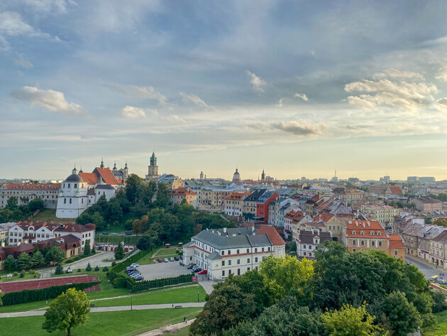 Het uitzicht vanaf de Romaanse toren. Lublin in vol ornaat!