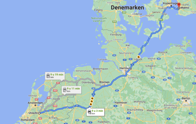 <em>De route van Utrecht naar Malm\u00f6.<\/em>