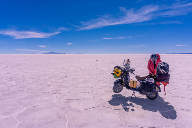Op de zoutvlaktes in Bolivia