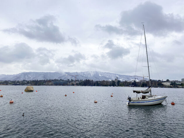 Uitzicht op de Z\u00fcrichsee, bij mooi weer kleurt het water blauw